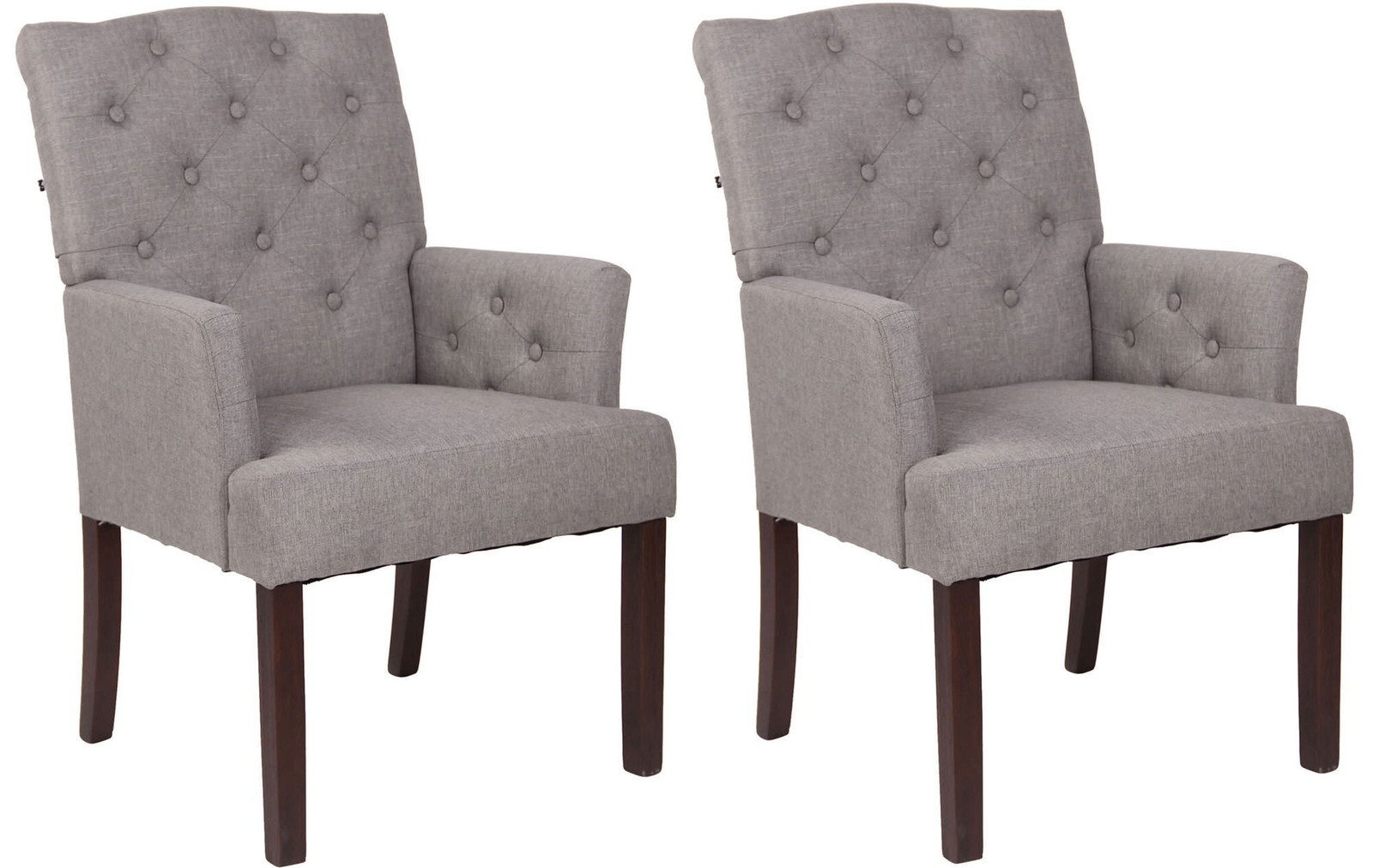 Set van 2 Maurine Eetkamerstoelen met Chesterfield design in grijs textiel en rubberhout
