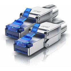 Primewire 2x Netzwerk-Adapter RJ-45 (Ethernet) zu Netzwerkkabel, Netzwerkstecker RJ45 CAT 8 - Gigabit Ethernet LAN Kabel - 40 Gbit/s, silber