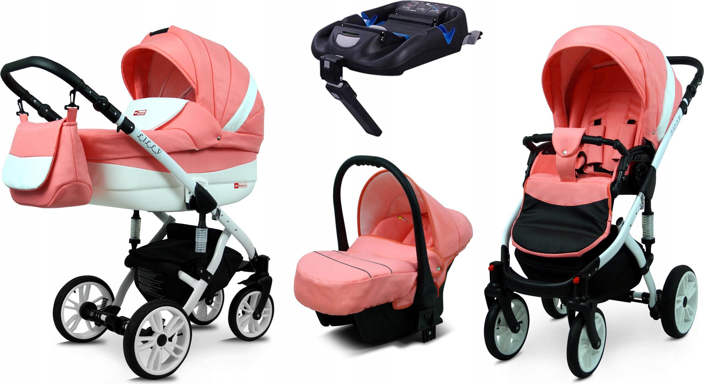 BabyLux Lilly | 4in1 Kinderwagen Set | Dahlia | Kombikinderwagen | Kinderwagenset | Isofix-Basi