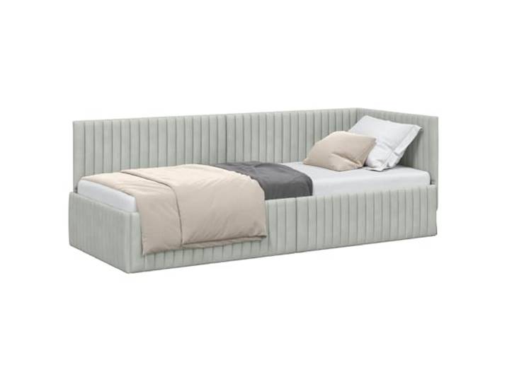 PUGYNBK Eckbettgestell in Hellgrau, 80 x 200 cm Platzsparendes L-Design, verstellbares Kopfteil, atmungsaktiver Stoff, Lattenrost