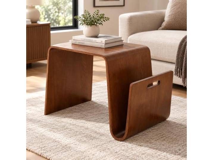 YHTCSXMD Couchtisch, Gebogenes Holz, Moderner Wohnzimmertisch Gebogenes Holz, seitlicher Stauraum, Griff zum Bewegen, Couchtisch Holz für Wohnzimmer und Balkon(Walnut)