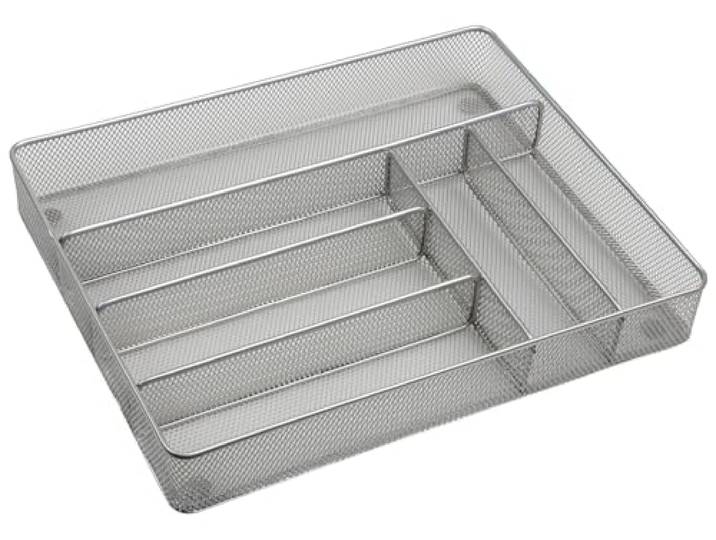 KESPER 90183 Besteckkasten, Metall, 36 x 31 x 5,5 cm mit 6-fach Einteilung, Silber/Besteckeinsatz