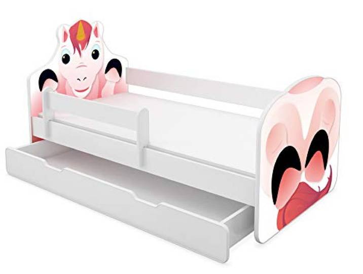 ACMA Tiere VII Kinderbett Jugendbett Matratze Rausfallschutz Lattenrost Spielbett Kinderzimmer Möbel (03 Einhorn, 180x80 cm + Bettkasten)
