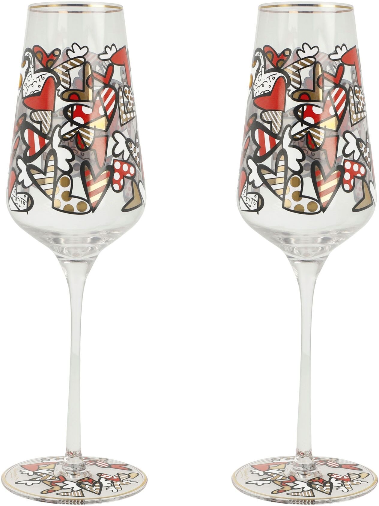Sektglas GOEBEL "Sektglas Britto- All We Need Is Love", bunt, B:7,5cm H:23,5cm, Glas, Trinkgefässe, Sektglas bunt 23,5cm, 1 Stk.