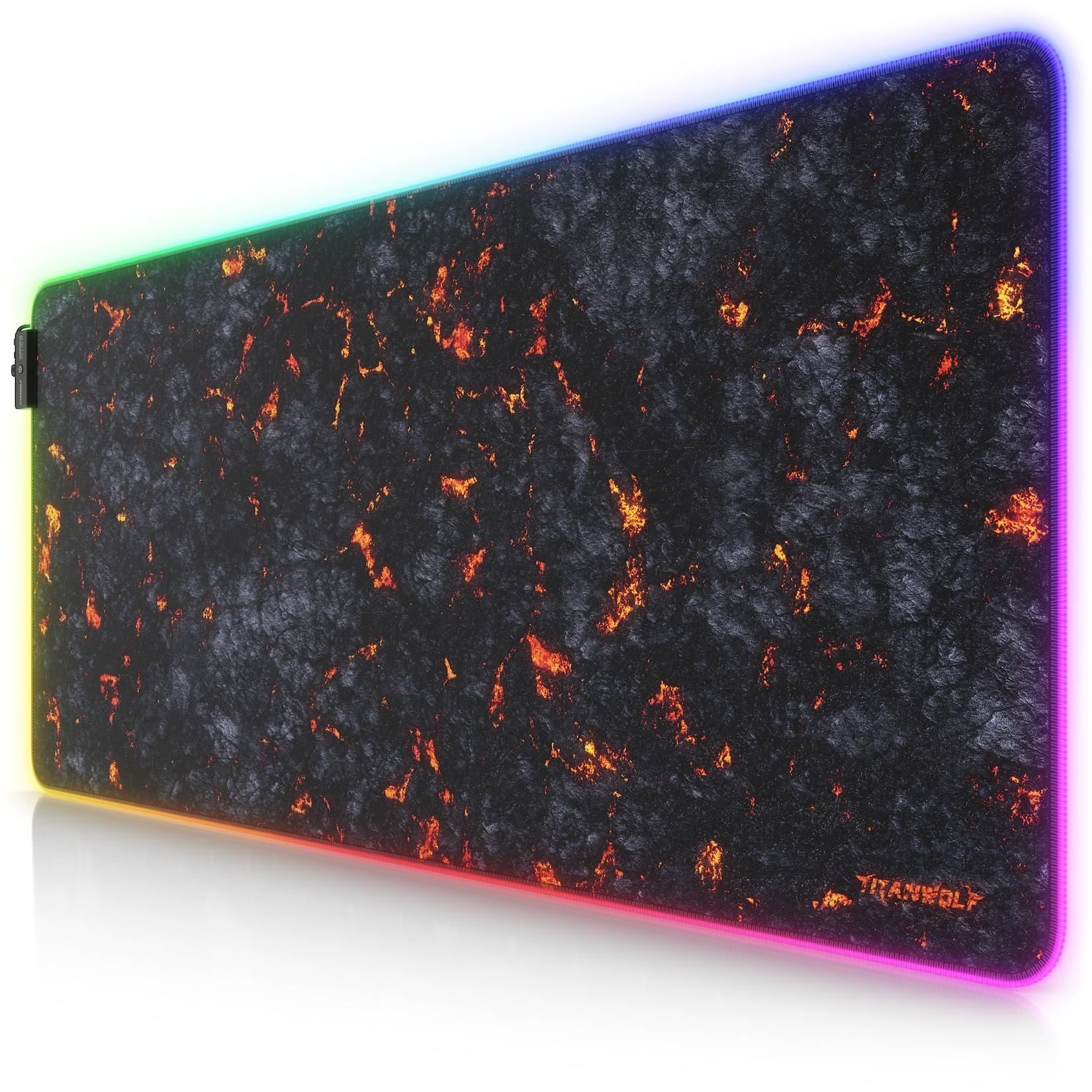 Titanwolf RGB Gaming Mauspad, Mousepad 900 x 400 mm, verbessert Präzision & Geschwindigkeit, Lavamotiv