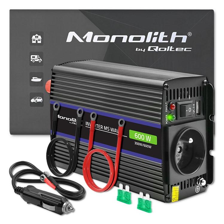 Qoltec Przetwornica napięcia Monolith 600 MS Wave | 12V na 230V | 300/600W | USB (51924)
