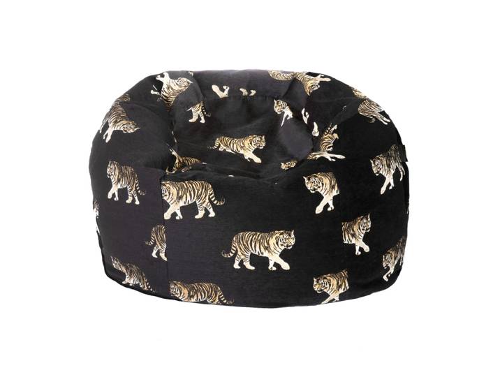 Pouf en velours noir avec tigres brodées