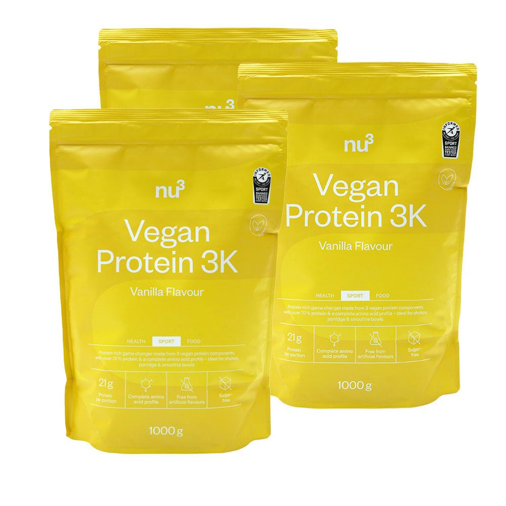 nu3 Vegan Protein 3K, Vanille, Pulver 3er-Set 3x1000 g