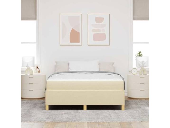 KTHLBRH Doppelbett Stoff Creme 140 x 190 cm Mit integriertem Behälter, technischem Holz, minimalistisches Design, für kleine Räume