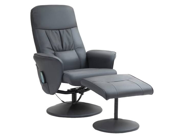 Homcom Relaxsessel mit Fußhocker, Elektrischer Massagesessel mit Liegefunktion, Dunkelgrau, Metall, Füllung: Schaumstoff,Schaumstoff, 81x105x76 cm, Wohnzimmer, Sessel, Relaxsessel