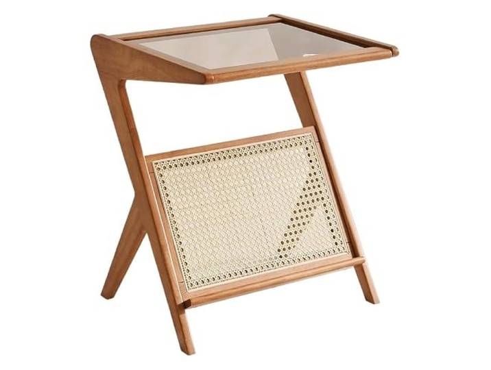 YCCHAH Sofatisch Nordic Couchtisch for Zuhause Wohnzimmer Minimalistisch Gewebter Rattan Sofa Beistelltisch Glasplatte Kreativer Kleiner Tisch Wohnzimmer-Beistelltisch