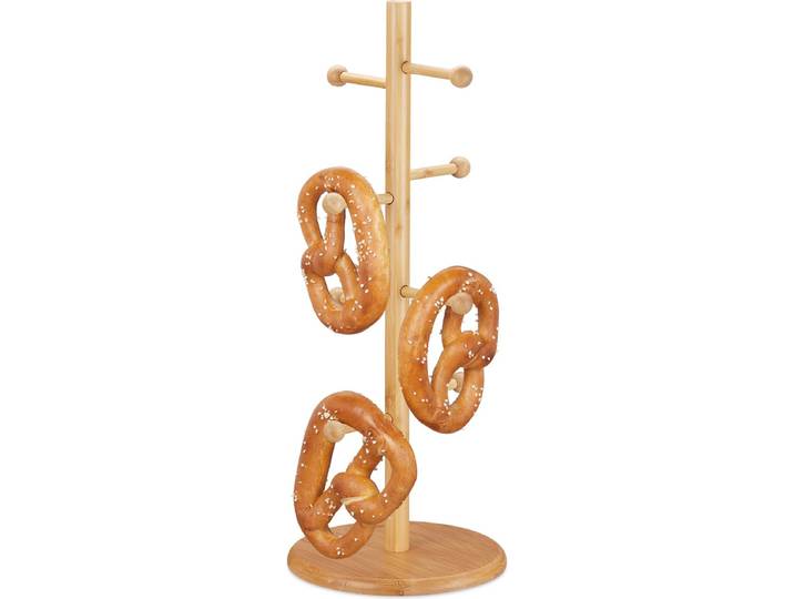 pretzel standaard bamboe - 8 stangen - 50 x 19\,5 cm - ook als mokkenrek - rond