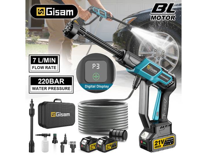 Pistolet de lavage haute pression électrique sans fil Gisam 220 bars, pistolet à eau pour voiture, outils de jardinage pour batterie Makita 18v.