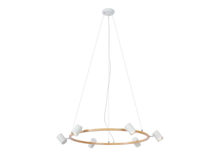 Suspension intelligente en bois avec 6 lumières rondes blanches
