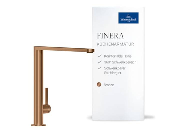 Villeroy & Boch Finera Küchenarmatur, Höhe 251 mm – Bronze Hochdruck, Durchflussbegrenzung, Keramikkartusche, 360° Schwenkbereich, 92700004