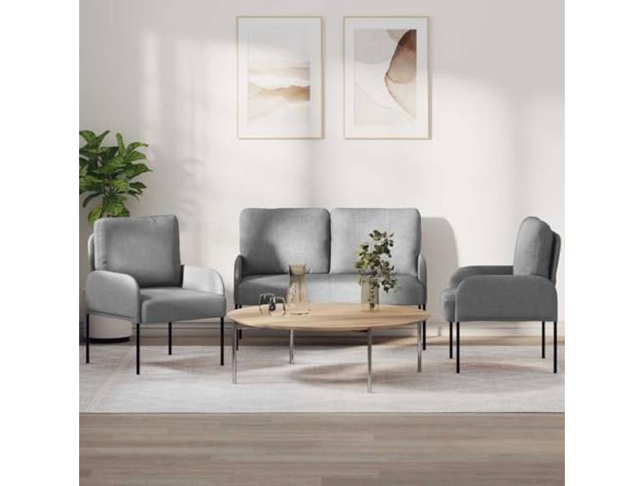 ZQQLVOO Sofa-Set 3-teilig Hellgrau Sperrholz 115x56x80 cm Polyesterbezug, Metallbeine, Armlehnen, Wohnzimmer, Modernes Design