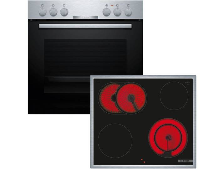 BOSCH Elektro-Herd-Set HND211CS63, Gleichmäßige 3D-Heißluft auf 3 Ebenen & erweiterbare 21 cm Kochzone