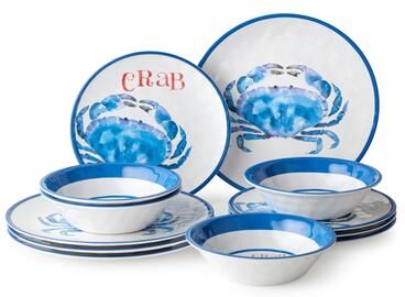 "Certified International Beach House Crab Melamine 12 pc Dinnerware Set - 11.00""L x 11.00""W x 0.50""H"