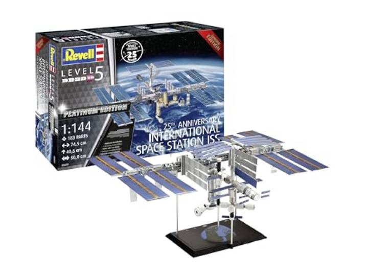 Revell Modelbouwset, cadeauset 25th Anniversary ISS Platinum Edition, Int. Ruimtestation, 250 delen, schaal 1:144, voor kinderen en volwassenen vanaf 13 jaar