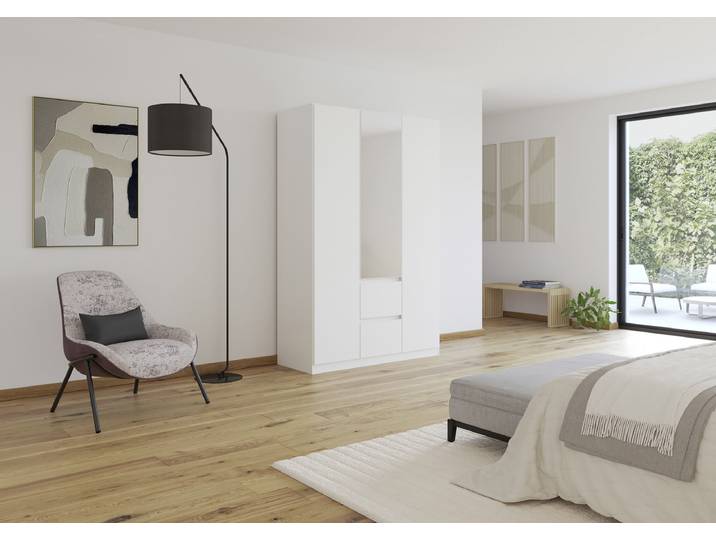 Drehtürenschrank Mainz 136cm Weiß/Alpinweiß Basic mit Spiegeltür/-en