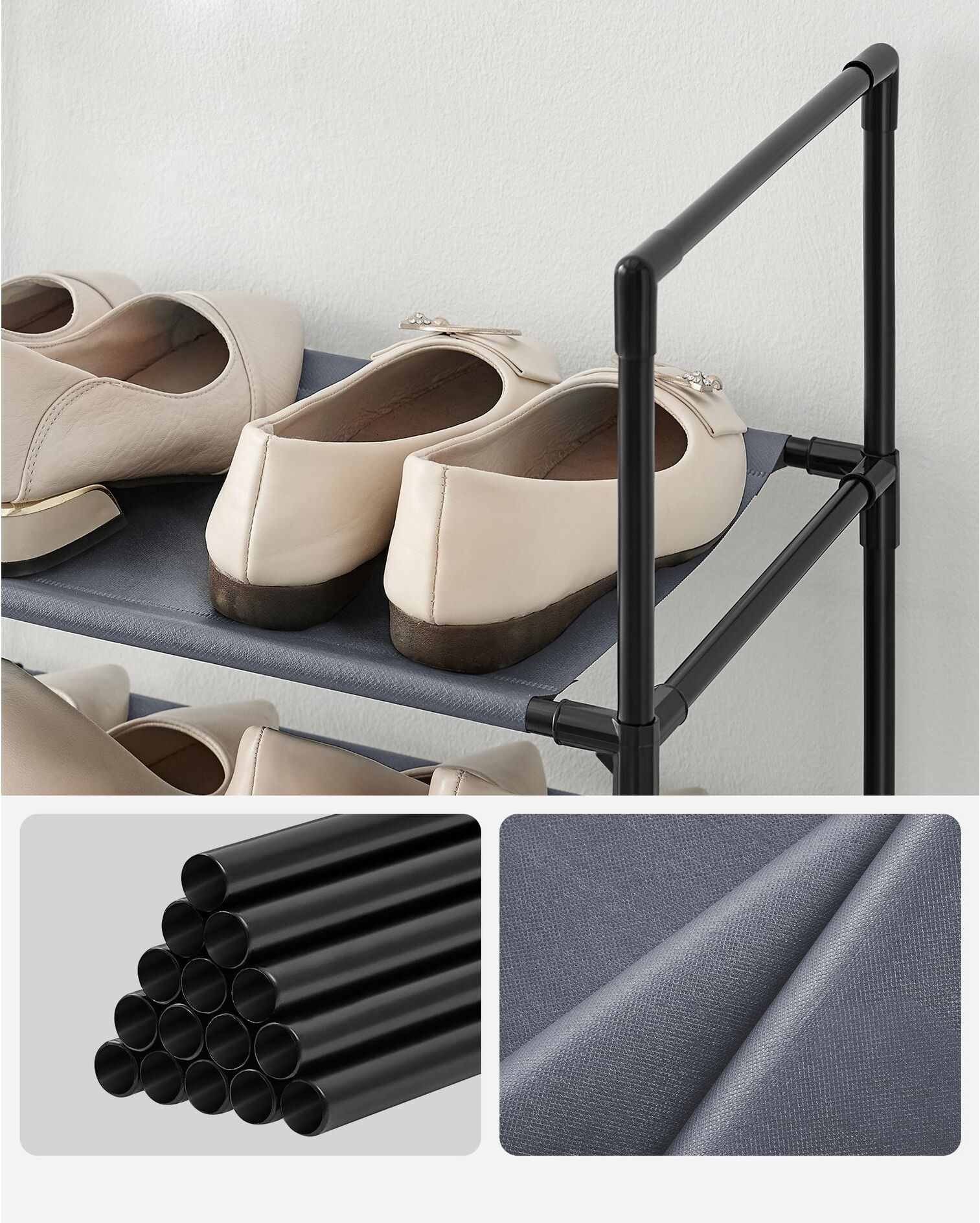 Schuhregal SONGMICS "mit 10 Ablagen 45 x 173 cm", grau, B:45cm H:173cm T:28cm, Metall, Regale, Schuhregal grau B/H/T: 45cm x 173cm x 28cm