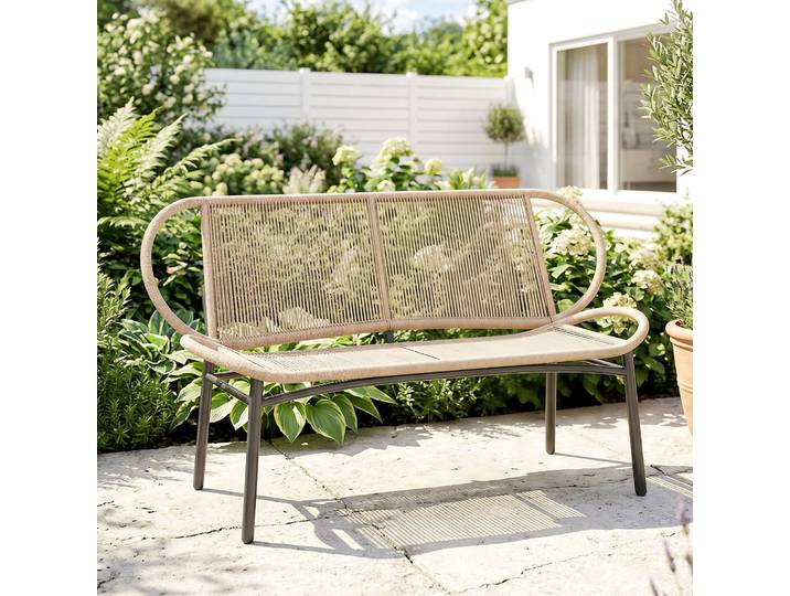Outsunny Banc 2 Places Résine Tressée Métal Extérieur Naturel
