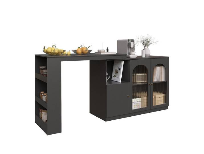 Tongtong Bartisch Um 360° drehbare Essbartisch mit Glastür, schwarz/weiß (1*Hauptkörper, 1*Beweglicher Teil, 1*Anschlussplatte), Hauptkörper 120 x 40 x 97 cm