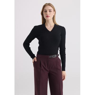 V-Ausschnitt-Pullover FELIX HARDY "V-Ausschnitt-Pullover", Damen, Gr. L, schwarz, 100% Baumwolle, V-Ausschnitt, Pullover