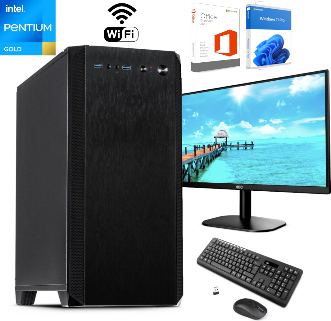 Komplett PC - Office - Multimedia - Workstation PC - Intel 24" Monitor - Drahtlose Tastatur und Maus - Office 2021 - Windows 11 - 8GB RAM - 256 SSD