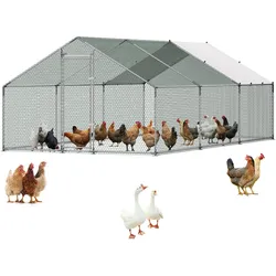 VEVOR Hühnerstall Metall 3x5,95x2m Begehbarer Hühnerauslauf mit Abdeckung, Hühnerhaus mit Turmdach & Sicherheitsschloss Enten- & Kaninchenkäfig, Geflügelgehege für Hinterhof Bauernhof Hof