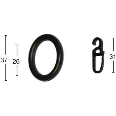 Gardinenring GARESA "Ring mit Haken", schwarz, Ø:2,6cm, Kunststoff, Gardinenbefestigungen, Kunststoff, für leichten bis mittelschweren Behang, einfache Montage