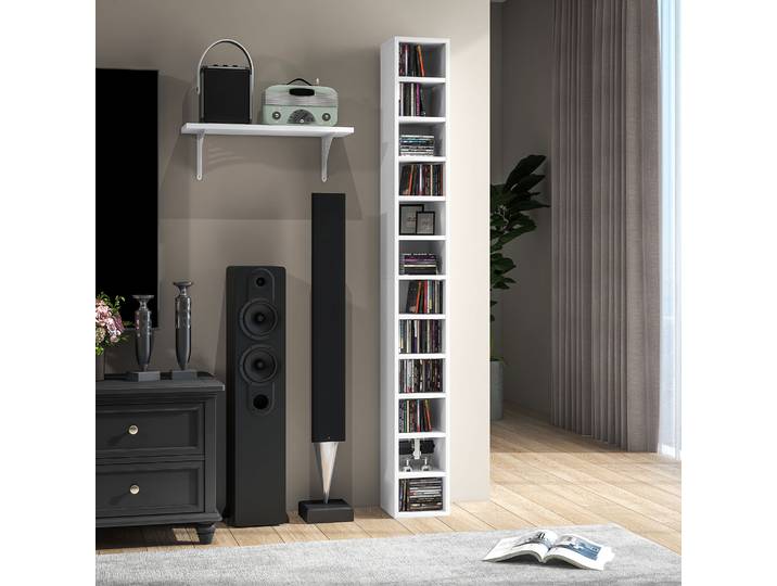 HOMCOM Rangement CD/DVD 12 Compartiments 204 CD Blanc