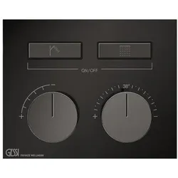 Gessi HI-FI, Fertigmontageset Unterputz-Thermostat mit Tasten-Bedienung, 2 separate Ausgänge, 63004706, Farbe: Metall Schwarz PVD