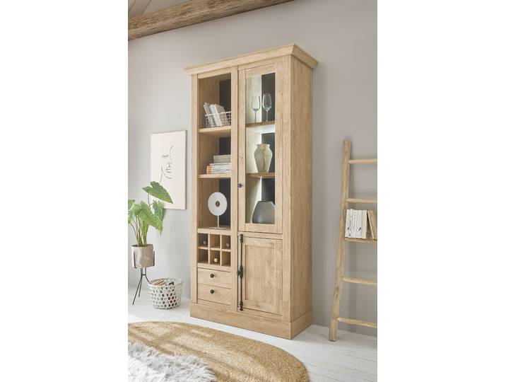 Vitrinenschrank - 105 cm 105 x 214 x 42cm Braun/Beige