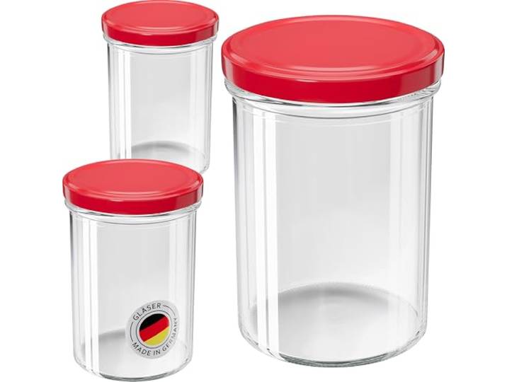 WELLGRO 200x Einmachgläser 435ml – Schraubdeckel TO82 rot – Made in Germany – Vorratsgläser, Marmeladengläser, Aufbewahrungsgläser & Gärgläser