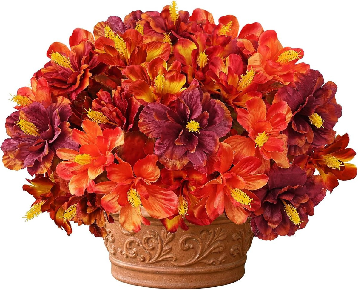 Set van 6 kunstmatige herfst hibiscus bloemen boeketten van Arborus