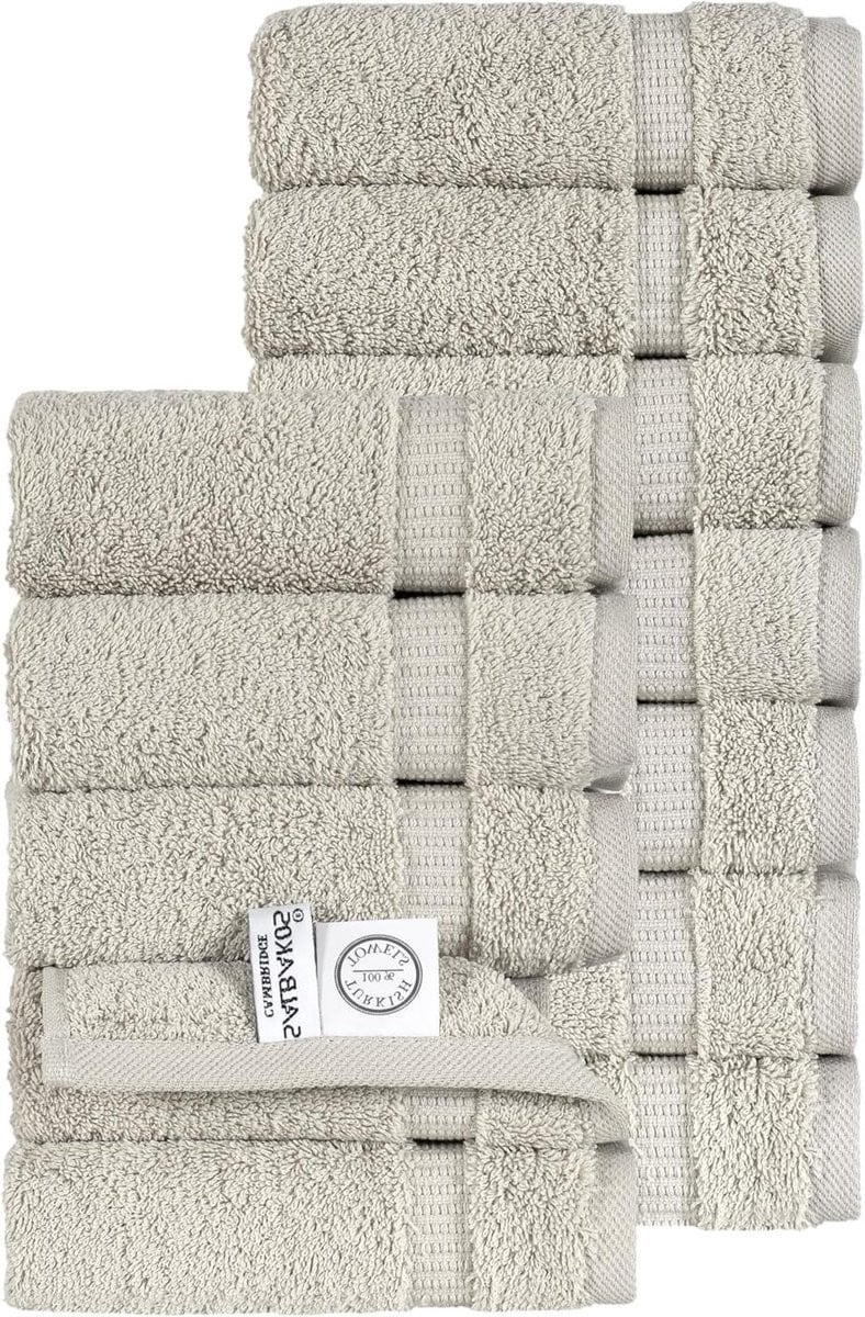 Set van 12 Turkse katoenen washandjes in de kleur steen
