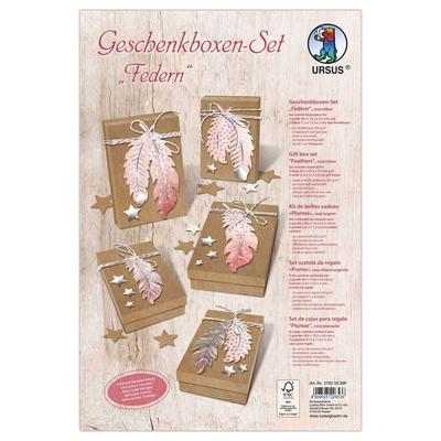 URSUS Geschenkboxen-Set 'Federn', rosé/silber