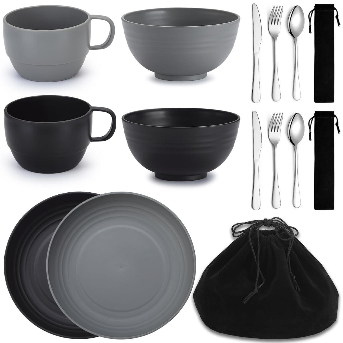 Berglander Camping Mess Kit Zilverwerk Set met Lepels, Vorken en Messen voor Reizen en Picknick