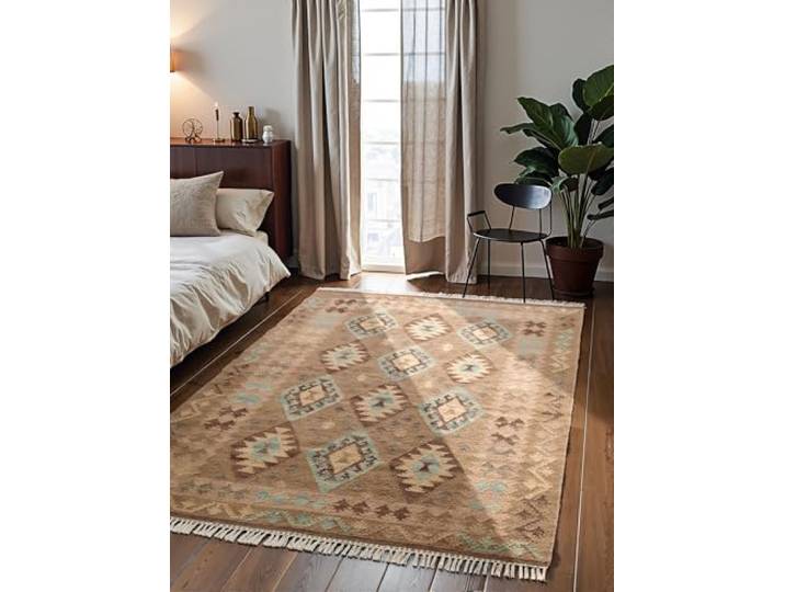 Hanse Home Afghan Kelim Tapis Dune - Tapis traditionnel coloré tissé à la main en laine et coton - Style afghan oriental avec franges - Pour salon\, chambre à coucher - Beige multicolore - 120 x 170 cm
