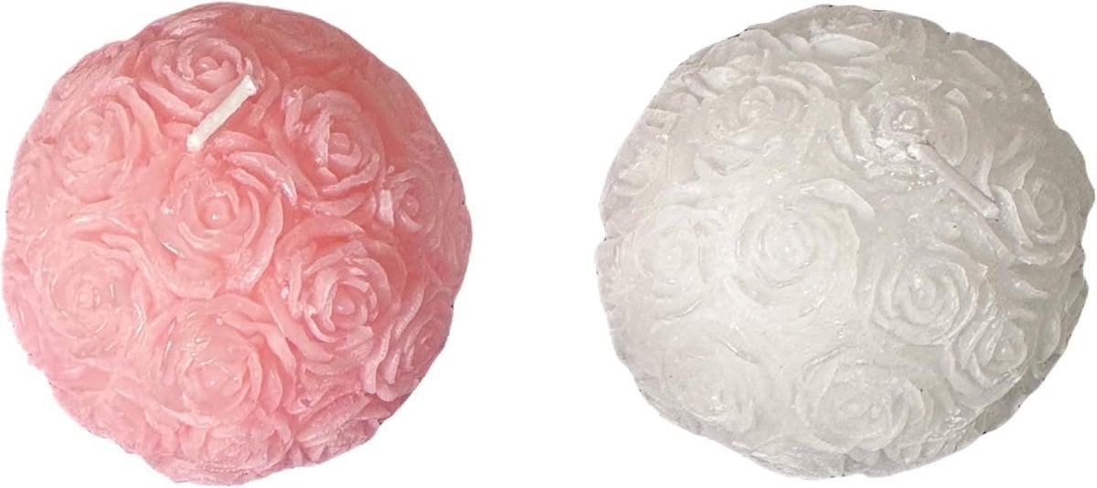 Set van 2 sferische waskaarsen voor decoratieve verlichting, 6 x 6 cm