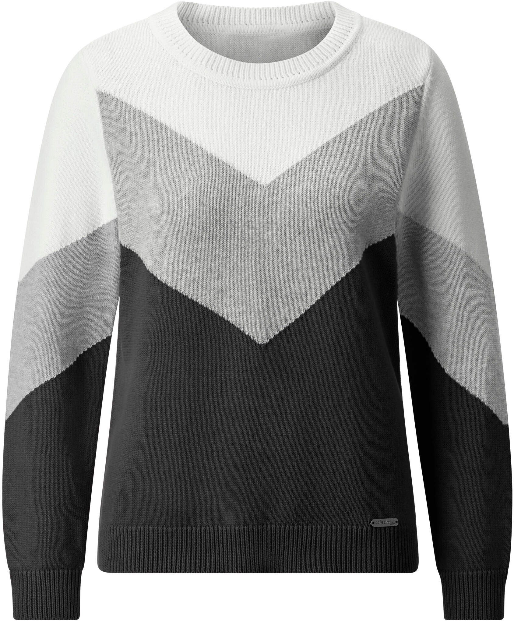 Strickpullover WITT "Pullover Rundhalspullover mit Colour-Blocking", Damen, Gr. 46, schwarz, hellgrau, meliert, Sportlich, Rundhals, Pullover Strickpullover