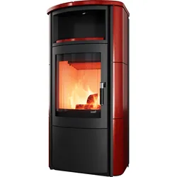 Kaminofen HARK 57 FlameKat EX 7 kW, Ofenkacheln Brillant-Rot, Korpus graphit