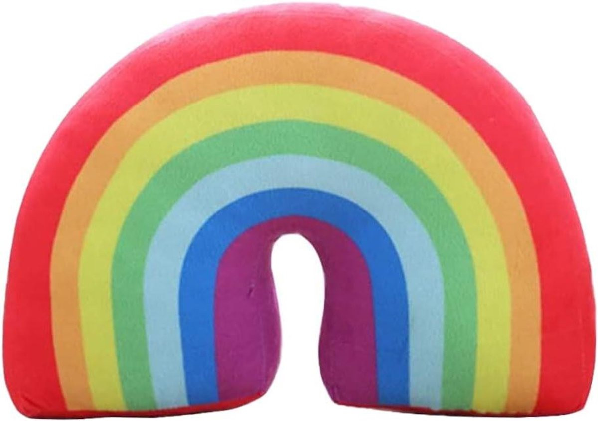 Decoratief Regenboog Kussen van Pluche - Rood - 35 cm