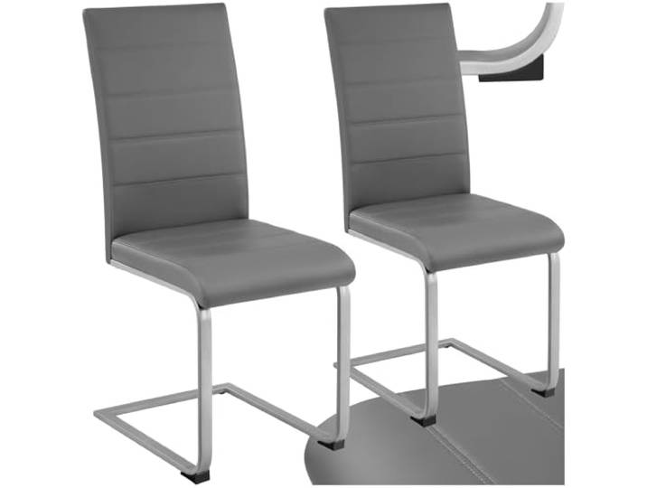 tectake® 2er Set Esszimmerstühle modern, ergonomischer Stuhl für Esszimmer, Besucherstuhl, Möbel für Küche, Esstisch, Küchenstühle, Freischwinger Essstühle, hohe Rückenlehne - grau