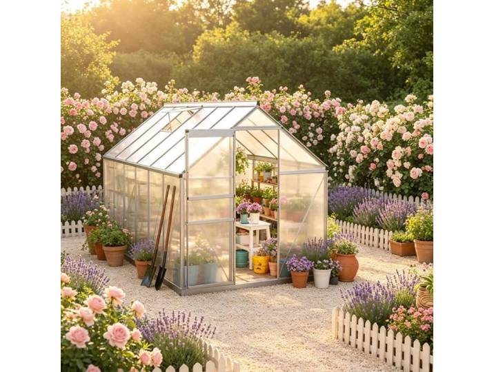 Serre de jardin en aluminium - Serre en polycarbonate - Structure en aluminium robuste - Panneaux alvéolaires 4 mm
