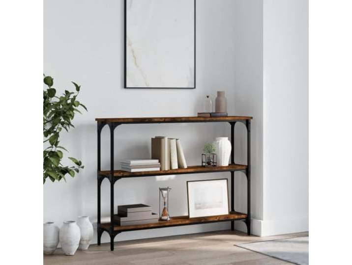KLGBNCVE Konsolentisch Räuchereiche 100x22,5x75 cm Holzwerkstoff Metallrahmen, verstellbare Beine, viel Stauraum, Flur, Wohnzimmer, Eingangsbereich