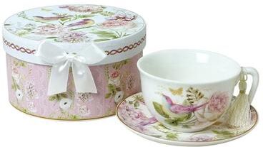 STP Goods Birds in Rose Garden Bone China Tea/Coffee Cup and Saucer in Gift Box - 10.14 fl oz