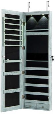 Costway Wall and Door Mounted Mirrored Jewelry Cabinet with Lights-Navy