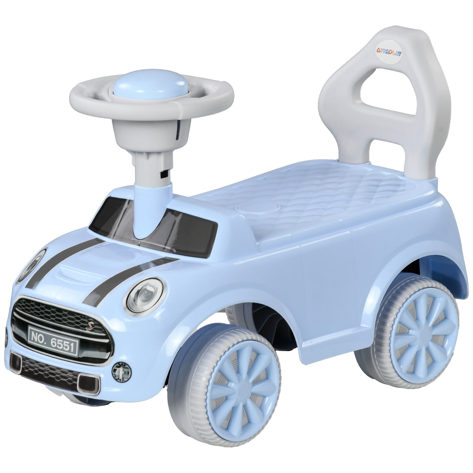 AIYAPLAY Loopauto voor kinderen met anti-kantelbeveiliging, toeter, licht en antislipzitting, Lichtblauw
